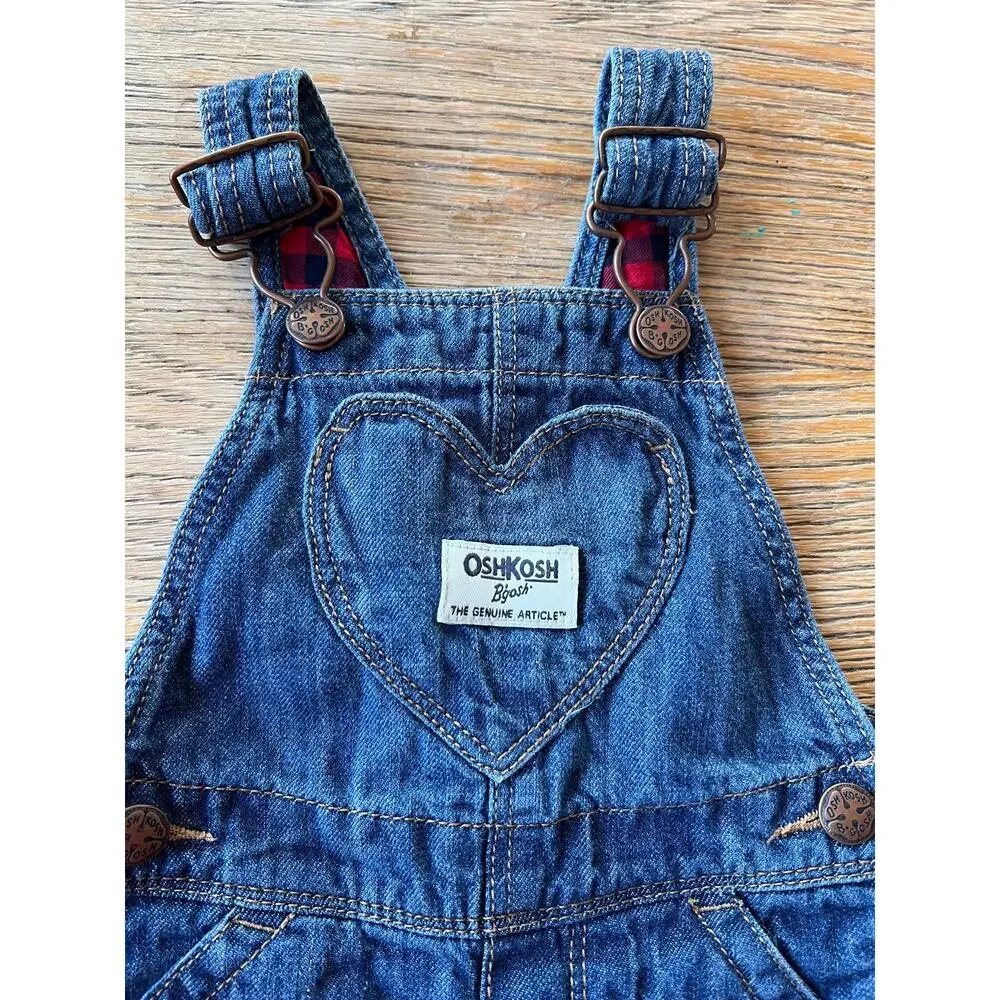 OshKosh B’gosh Denim Overalls Buffalo Plaid Lined 9M